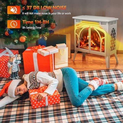 R.W.FLAME Electric Fireplace Heater 25" with Remote, Cathedral Stylish, Different Flame Effects and Log Set Colors, Adjustable Brightness and Heating Mode, Overheating Safe Design, Beige 5