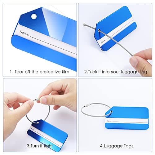 ASTER 12Pieces Metal Luggage Tags Bag Tags Stainless Steel Aluminum Metal Travel ID Bag Tag for Travel Luggage Baggage Identifier (Red, Silver, Black, Blue, Purple, Gold) 5