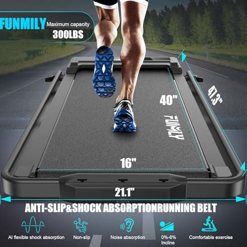 FUNMILY Walking Pad Treadmill with Incline and Handle Bar, 2.5HP Foldable Under Desk Treadmill with Handles, Folding Treadmills for Home Small, Portable 4 in 1 Electric Running Machine, 300lb Capacity 6