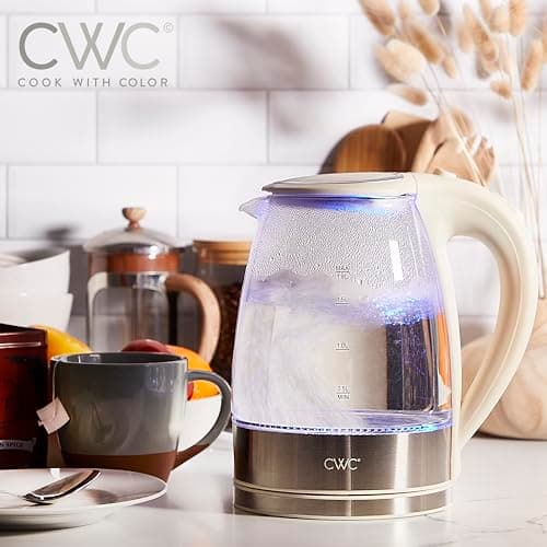 COOK WITH COLOR Electric Tea Kettle, 1.8L Cordless Hot Water Boiler, 1200W Rapid Boil, Auto Shutoff & Boil Dry Protection, BPA-Free, Sleek Countertop Design, Cream 6