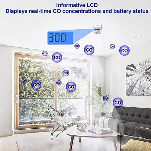 Carbon Monoxide Detector Alarm with Digital LCD Display, CO Detector Alarm with Replaceable Battery,Test-Reset Button, Low Battery Indicator, Portable,complies with UL2034(Batteries NOT Included) 5