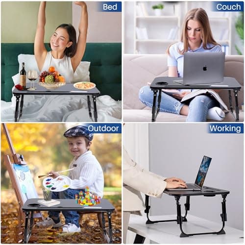 BYMECOST Laptop Desk for Bed, Height Adjustable Laptop Bed Table, Foldable Portable Lap Desk Stand with USB/Storage Drawer/Cup Holder/Slot, Breakfast Tray for Working Reading Writing Eating 6