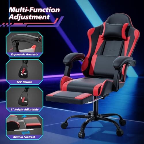 Magshion Gaming Chair, Ergonomic Computer Chair with Linkage Armrests, Height Adjustable Video Game Chair with Footrest and Headrest for Silla Gamer and Adults, 350 Lbs Capacity, Red 6
