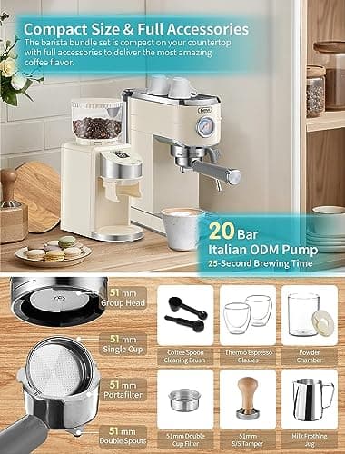 Gevi 20 Bar Espresso Coffee Machine with Burr Grinder Set | 35 Precise Grind Settings | Milk Frother for Latte Cappuccino | Professional Home Barista Kit | Gift for Coffee Lovers 8