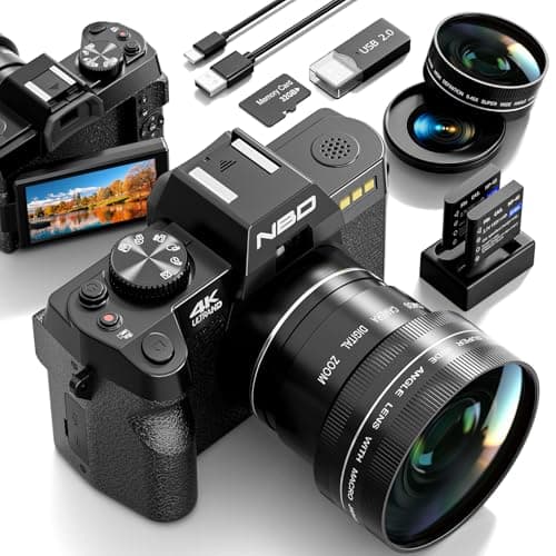 48MP Digital Cameras for Photography with WiFi & App Control,4K Autofocus Vlogging Camera for YouTube with 16X Zoom, Anti-Shake, 32GB TF Card, Dual Batteries, 52mm Wide Angle & Macro Lens (Black)