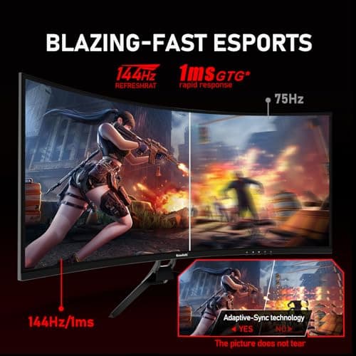 Gawfolk 34 Inch Ultrawide Curved 144Hz Gaming Computer Monitor 1500R PC Screen 21:9 UWQHD (3440x1440),Adaptive Sync,178° Viewing Angle,HDMI、Display Port,Compatible with Wall mounting - Black, GF340A 5