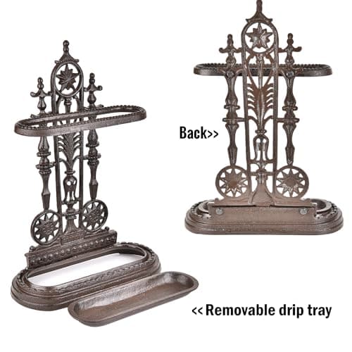 Sungmor Royal Style Cast Iron Umbrella Stand w/Detachable Drip Tray, Heavy Duty Rustic Umbrella Holder for Entryway,Front Door,Hallway,Outside Porch, Decorative Freestanding Umbrella Rack Organizer 5