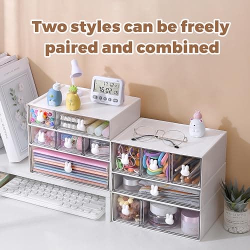 Plastic Desk Organizer with Drawers,Desktop Organizer Drawers Storage,3 Tier Drawer Organizer with 6 Drawers,Stackable Storage Drawers for Office （H 6.5in） 7