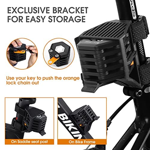 ICOCOPRO Folding Bike Lock with 3 Keys, 2.8 FT Bicycle Lock Compact Anti Theft, High Security Scooter Locks, Heavy Duty Bike Chian Locks with Bracket 5