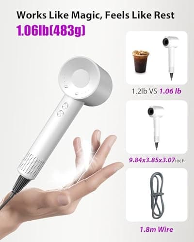 Hair Dryer with Carry Case, 160000 RPM Professional High-Speed Blow Dryer 200 Millions Negative Ionic Care Hair Dryer for Fast Drying, Low Noise Hairdryer, Travel with Magnetic Diffuser&Nozzle, White 9