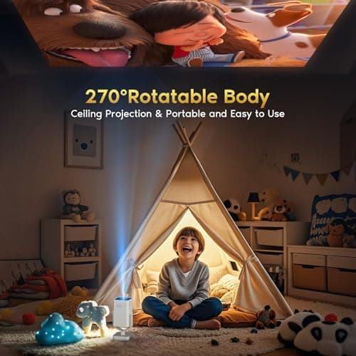 Mini Portable Projector with WiFi 6 and Bluetooth 5.2 Android, 1080P 4K Support with Apps Built in, 200 ANSI Lumens, Auto Keystone, 270° Rotatable Outdoor Wireless Projector Compatible with HDMI/Phone 8