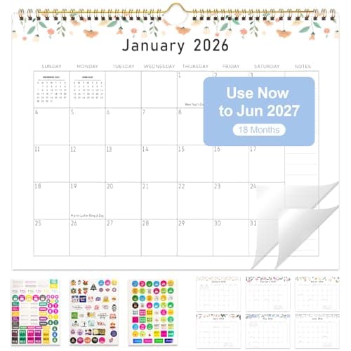 Gannyfer 2026 Wall Calendar, 18-Month Calendar 2026-2027, Use from Jan 2026 to Jun 2027, Large Wall Calendar 2026, 14" x 11", Wall Planner for Your Family, School or Office (3 Stickers Included)