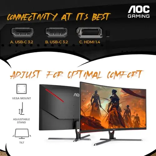 AOC CQ32G3SE 32" Curved Gaming Monitor 2K QHD 2560x1440, 1000R, 165Hz 1ms, AMD FreeSync Premium, 3-Year Zero Dead Pixel Guarantee,Black 6