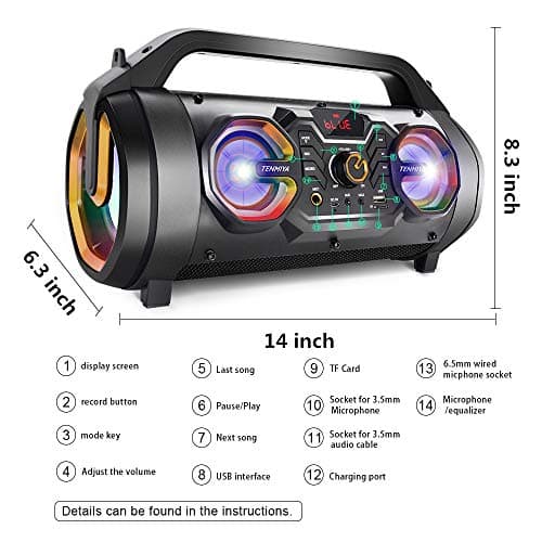 Bluetooth Speaker, 30W Portable Bluetooth Boombox with Subwoofer, FM Radio, RGB Colorful Lights, EQ, Stereo Sound, Booming Bass, 10H Playtime Wireless Party Speaker for Home, Outdoor, Travel, Camping 5