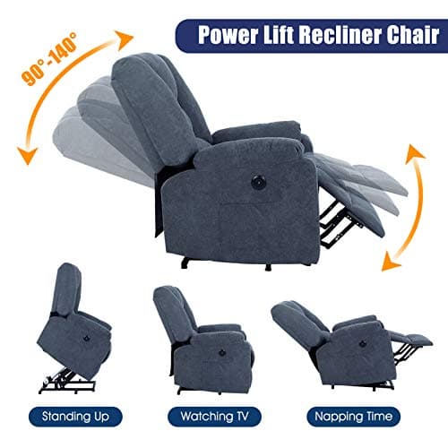 CDCASA Power Lift Recliner Chair with Massage and Heat for Elderly, Microfiber Fabric Electric Lift Recliner Chairs for Seniors Home Living Room, Side Pockets,USB Port,Remote Control, Midnight Blue 8