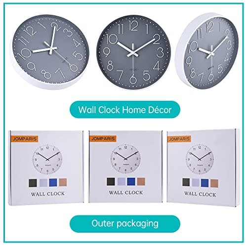 jomparis Wall Clock 12 Inch Non-Ticking Silent Battery Operated Round Wall Clock Modern Elegant Simple Style Clock for Home Office Kitchen Bedroom Living Room 6