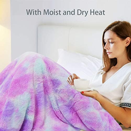 GOQO TOMO Electric Heated Blanket 50" x 60" Throw Wrap with 12 Heating Levels for Home Office Use Pink Tie dye 6