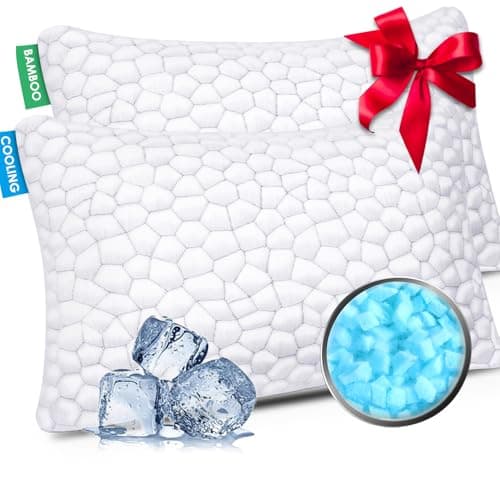 Cooling Pillow Queen Size Set of 2, Adjustable Bed Pillows for Sleeping, Luxury Shredded Memory Foam Pillows 2 Pack,Soft Yet Supportive Firm Pillow for Side,Back,Stomach Sleepers,Gifts for Hot Sleeper
