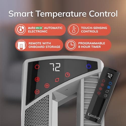 Lasko Oscillating Hybrid Fan and Space Heater for Home, All Season High Velocity Hybrid with Tip-Over Switch, Remote Control, Timer and Thermostat, 37.5 Inches, White, 1500W, FHV820 6