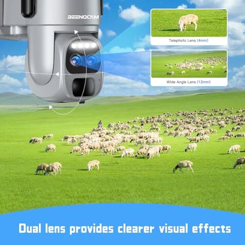 BEENOCAM 4K/8MP Solar Security Cameras Wireless Outdoor, Dual Lens 360°PTZ Solar Camera Outdoor Wireless Cameras for Home Security with 2.4/5GHz, PIR Sensor, Color Night Vision, 2-Way Audio,Alexa 9