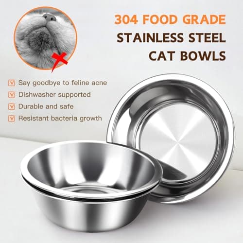Bamboo Elevated Cat Bowls, 3 Stainless Steel Raised Cat Bowl with Stand, 15°Tilted Cat Feeding Station, Cat Food and Water Bowl Set for Small Cats and Puppy, Anti Vomitting, Whisker Fatigue (Natural) 6