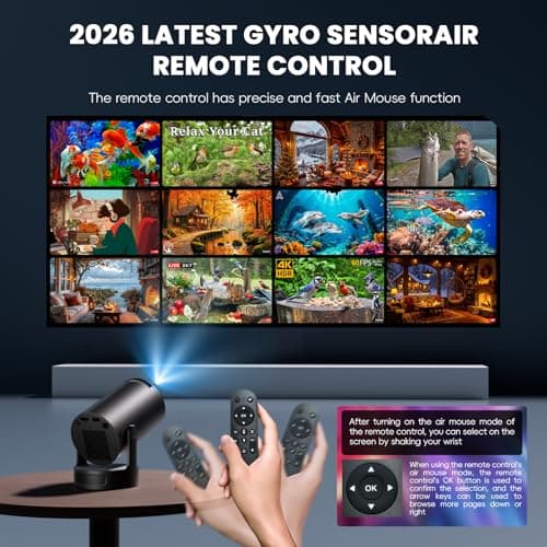 [Built-in Apps & 2026 Upgraded] Mini Projector with WiFi 6 and Bluetooth 5.4 Support 4K 1080P Auto Keystone 180° Rotatable Projector Portable Compatibile with HDMI/TV Stick/Memory Stick/Laptop 7