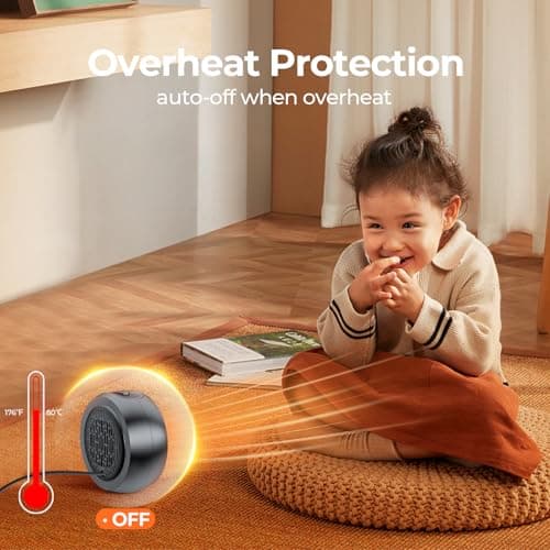 ASNUG Space Heater, Portable Electric 500W PTC Ceramic Heaters for Indoor Use, Efficient Fast Heating, Tip-Over & Overheat Protection, Quiet Small Mini Desk Heater for Bathroom Home Office Bedroom 5