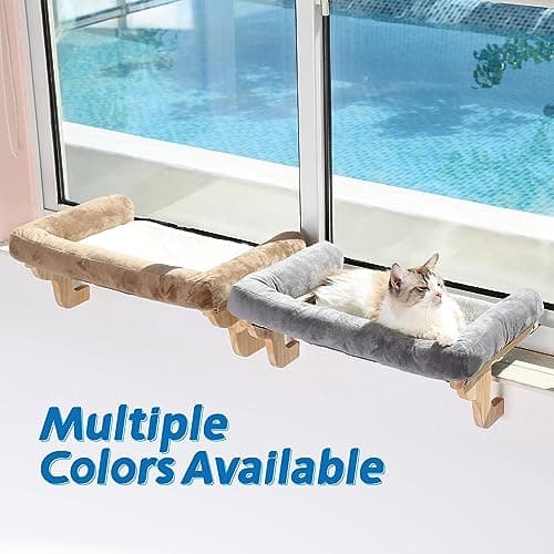 Zakkart Cat Perch for Window Sill with Bolster - Orthopedic Hammock Design with Premium Hardwood & Robust Metal Frame - Cat Window Seat for Large Cats and Kittens - Natural Color Wood Brown Bed, 24''W 9