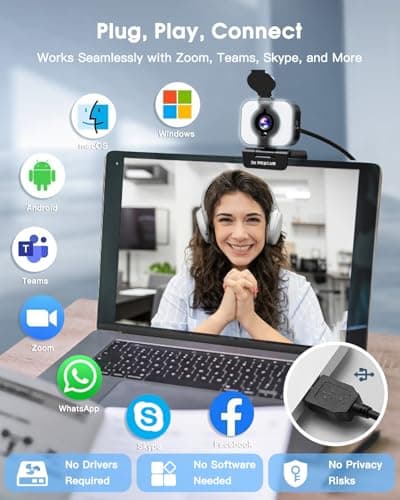 MELCAM 2K Webcam for PC, Web Camera with Microphone, Light, Privacy Cover, Plug and Play Autofocus USB Computer Camera for Laptop, Desktop, PC, Mac, Zoom, Skype, Meeting, Streaming(Black) 5