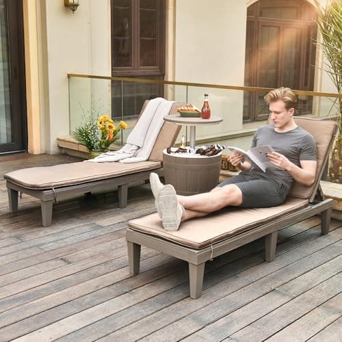 YITAHOME Chaise Lounge Chairs for Outside with Cushion & Adjustable Backrest, Sturdy Loungers for Patio Poolside, Easy Assembly & Waterproof & Lightweight with 265lbs Weight Capacity, Set of 2, Taupe 2