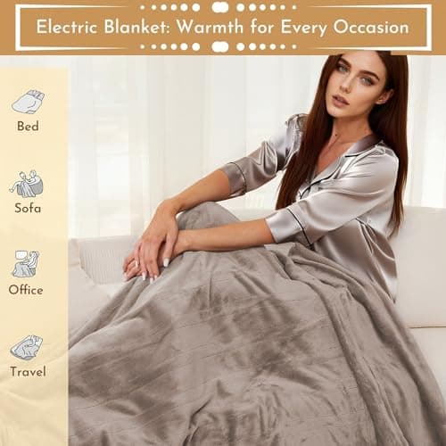 ONDAN Electric Heated Blanket 72"x84" Full Size Flannel Heated Blanket, Cozy & Warm for All Night, 4 Heat Settings & 10 Hours Auto Off, Machine Washable, Linen 7