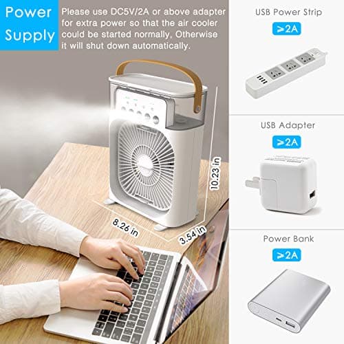 NTMY Portable Air Conditioner Fan, Mini Evaporative Air Cooler with 7 Colors LED Light, 1/2/3 H Timer, 3 Wind Speeds and 3 Spray Modes for Your Desk, Nightstand, or Coffee Table 5