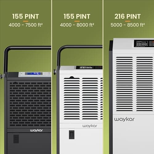 Waykar 155 Pints Large Commercial Dehumidifier with Drain Hose and Water Tank, Industrial Dehumidifier in Large Space up to 8000 Sq. Ft for Home, Basements, Whole House, Library 6