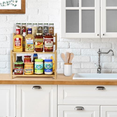 Sorbus Kitchen Countertop Organizer Bamboo Wooden Counter Storage Shelf Rack for Spice, Soap, Skin Care, Makeup Display Stand, Bathroom Shelves, Vanity, Office (3-Tier) 5
