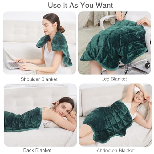 Alomidds Weighted Lap Blanket 7lbs, Cozy Breathable Flannel Weighted Lap Pad for Adults, Small Weighted Blanket for Travel, Couch, Green, 29" x 24" 7