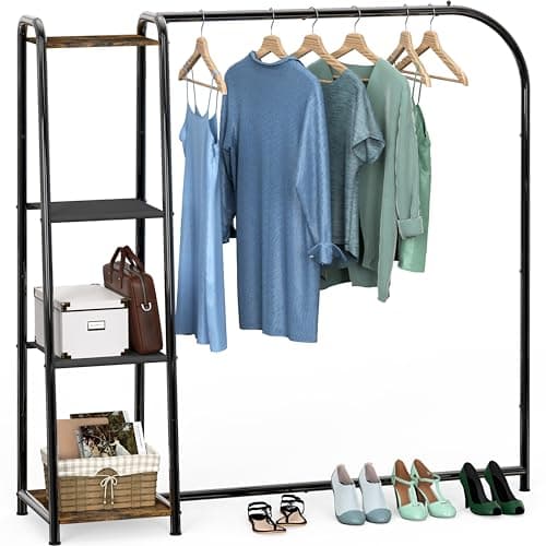 Simple Houseware Heavy Duty Clothing Garment Rack with 4 Shelves, Portable Closet Organizer for Hanging Clothes, Black
