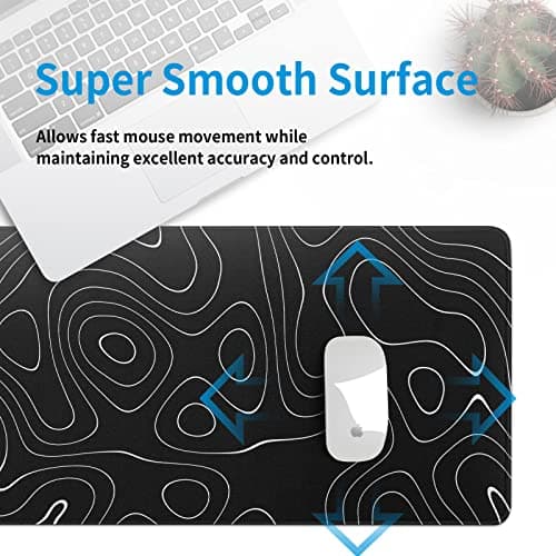 Llzdeuan Large Topographic Map Gaming Mouse Pad for Desk Black Desk Pad with Non-Slip Rubber Base Stitched Edge Desk Organizers and Accessories Desk Decor 7