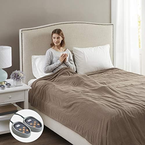 Beautyrest Electric Blanket Luxurious Micro Fleece Ultra Soft Ribbed Textured, Cozy and Snuggly Cover for Cold Weather, Fast Heating, Auto Shut Off, 20 Level Heat Setting Controller, King, Brown