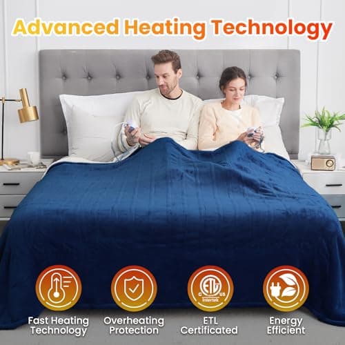 WOOMER Electric Heated Blanket Queen Size, Soft Flannel Fast Heating Blanket with Multi-Color Option, 84"x 90", 10 Heating Levels & 0.5-12H Auto Off, Over-Heat Protection 5