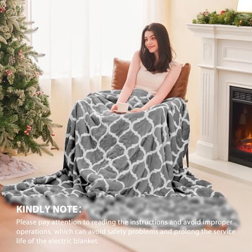 Homemate Heated Blanket Electric Throw - 50“x60“ Heating Blanket with 10 Fast Heat Levels 8 Hours Auto Off Soft Cozy Flannel Over-Heated Protection ETL Certification Keep Warming in Home 5
