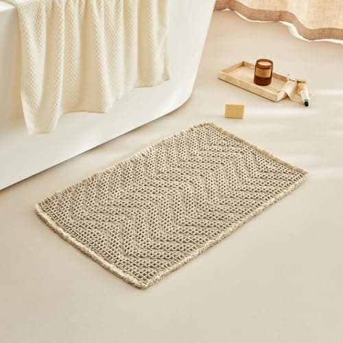 BULULOM Bathroom Floor Mat,Boho Bath Rug,Super Absorbent Bath Mat,Bathroom Rugs Non Slip Washable, Quick Dry Shower Mats, Ultra Soft Bath Mat Towel,Brown,18"*30" 8