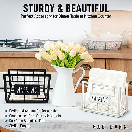 Rae Dunn Rustic Napkin Holder - Farmhouse Napkin Holder with Vintage Black Wire Mesh Design - Napkin Holders for Tables - Kitchen and Home Decor - Restaurant and Bar Accessories 5