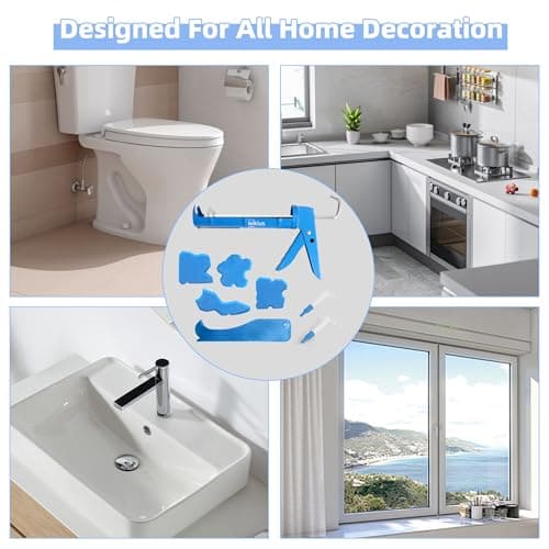 Caulk Gun Kit Smooths No-drip Silicone Caulking Gun and Caulking Tools, Sealant Tools Grout Scraper For Kitchen Bathroom Sink Joint,With Gift Box Works 10OZ Tubes blue 7