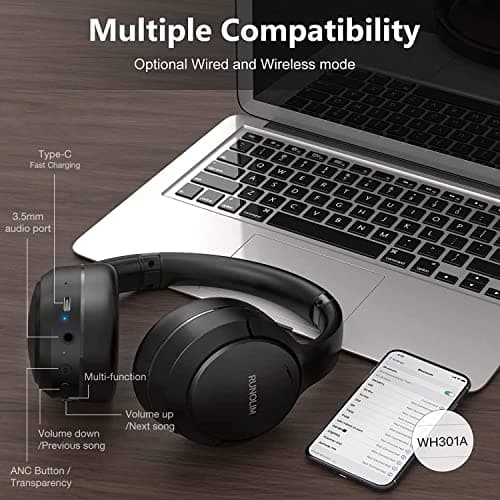 RUNOLIM Hybrid Active Noise Cancelling Headphones, Wireless Over Ear Bluetooth Headphones with Microphone, 70H Playtime, Foldable Headphone with HiFi Audio, Deep Bass for Home Travel Office 8