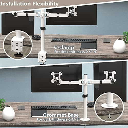 Mount Stand Fits 2 Screens up to 27 inch, 22 lbs. Weight Capacity per Arm (M002-W), White 8