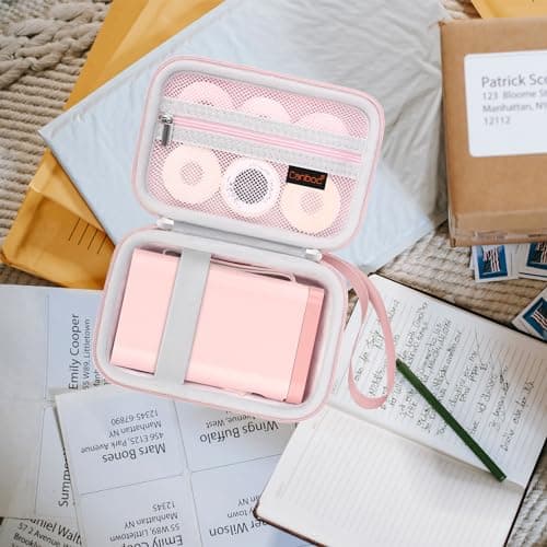 Canboc Carrying Case Compatible with NELKO P21 Label Maker Machine, Portable Bluetooth Label Printer Box, Zipper Mesh Bag fits Label Paper and Charging Cord, Pink 7
