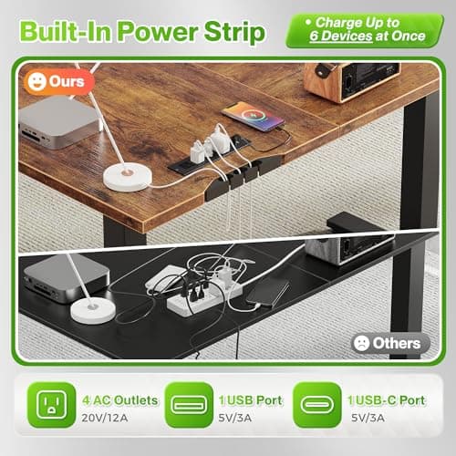 Huuger L Shaped Standing Desk with Power Outlets, 63 x 55 Inch Height Adjustable Computer Desk for Bedroom, Corner Stand up Desk for Home and Office, Work and Study, Rustic Brown 6