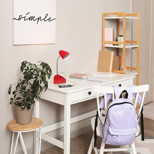 Simple Designs LD1056-RED-LB 18.5" Gooseneck Organizer Desk Lamp with iPad Tablet Stand Book Holder and USB Port, with LED Bulb, Red 5