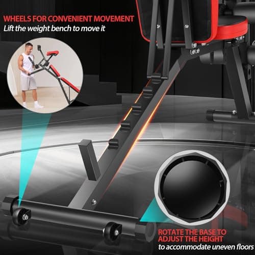 OPPSDECOR Adjustable Weight Bench with Leg Extension and Leg Curl, 800 LBS Heavy Duty Workout Bench for Home Gym, Preacher Curl Bench with Wheels, Flat Incline Decline Exercise Bench for Full Body 5