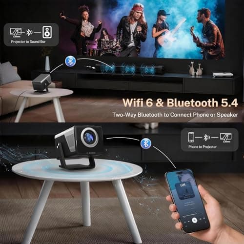 [4K Support/2000 ANSI/AI Visual Calibration] X7 Native 1080P Smart Projector with Android 14 OS,Compatible with Netflix YouTube,AI Auto Focus&Keystone,WiFi,Bluetooth,200" Display Black&Slate Gray 8
